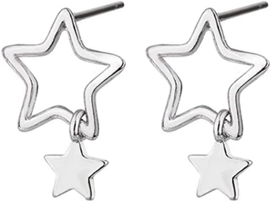 Double Stars Dangle Stud Earrings for Women Girls Teens Sterling Silver Hypoallergenic Dainty Tiny Cute Luckly Star Drop Minimalist Fashion Jewelry Gifts for Sensitive Ears Birthday Bff Girlfriend