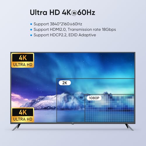 Image of USB3.0 KVM Switch HDMI 4K@60Hz for 4 Computers Share 1 Monitor, KVM Switch 4 Port with 3 USB 3.0 Ports Share Keyboard Mouse, Support Button Switch, Plug and Play