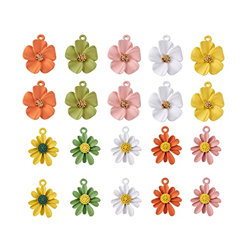40Pcs Alloy Flower Pendant Charms 5 Colors Metal Spray Painted Flower Daisy Dangle Charm Loose Spacer Beads For Diy Bracelet Necklace Jewelry Crafts Making Hole: 1.8Mm #TOP21