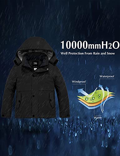 Zshow Boy's Winter Coat Windbproof Waterproof Ski Jacket Hooded Fleece Snow Parka(Black,10-12) #TOP3