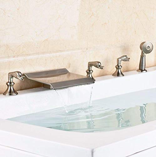 Bathroom Sink Taps Kitchen Sink Taps Deck Mount Bath 5pcs Faucet Brushed Nickel Bathtub Shower W/Hand Sprayer Three Handles Mixer Tap
