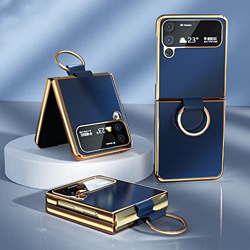 Coque Samsung Z Flip 4 cuir bleu avec anneau pour le quotidien