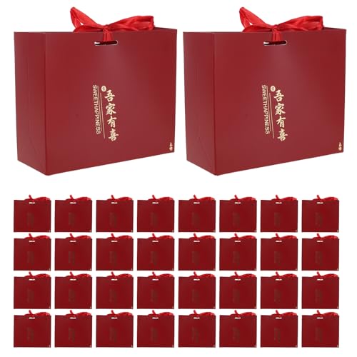 Boîtes à dragées mariage COLLBATH de 60 pièces en papier rouge raffiné avec ruban