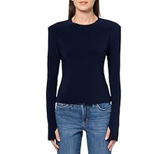 Amazon | Norma Kamali 女性用ショルダーパッド長袖クルートップ