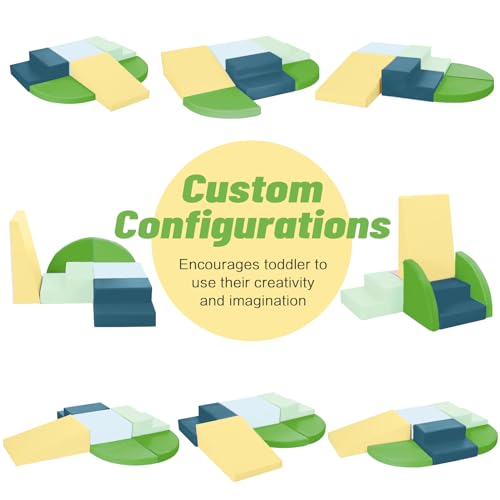 Image of TODIBY 6-Piece Soft PU Leather Toddlers Climbing Toys, Baby Foam Climbing Blocks for Toddlers 3, Foam Play Gym Climbing Structures, Indoor Climb and Crawl Activity Play Set (Light Blue and Green)