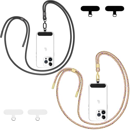 Image of Phone Lanyard 2 Pack - Universal Crossbody Neck Strap with 4 Pads Durable Adjustable Nylon Phone Lanyard for iPhone Samsung and More (Black+Camouflage)