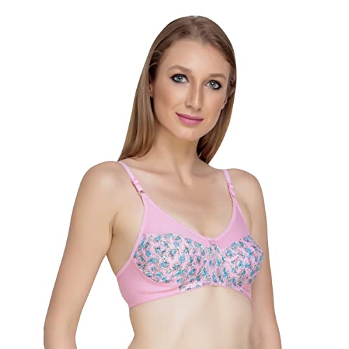 Image of Women Padded Printed Bra - Made of Pure Cotton Full Coverage Non Wired Seamless Pushup Soft Cup for T-Shirt Saree Dress Sports Garment for Daily Use Everyday
