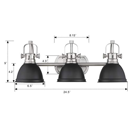 Image of Emliviar 3-Light Bathroom Vanity Light Fixture, Black Finish with Metal Shade, 4054H-A