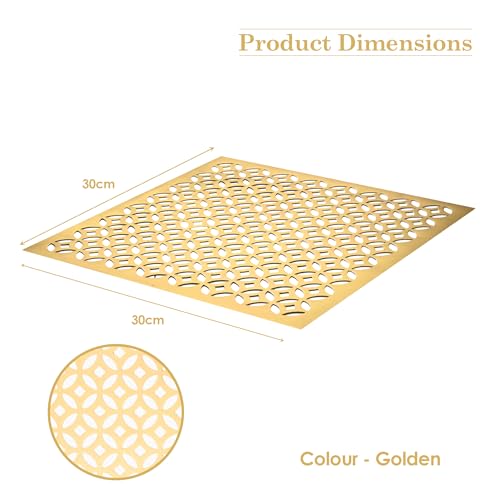 Image of Kuber Industries 12x12 Inch Leather Table Mats Set of 6 | Placemat /Dining Table Mat for Wedding and Family Functions | Mat Square Design - Golden