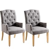 UDAX Upholstered Dining Chair, with Arm Accent Tufted Fabric Nailheads Trim, Set of 2 (Linen...
