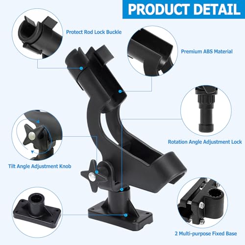 LBW Boat Fishing Rod Holders Side Deck Mount Kayak Rod Holder Adjustable Fishing Pole Holders for Boat Canoe Rail Mount 2 Pack by LBW - Image 2