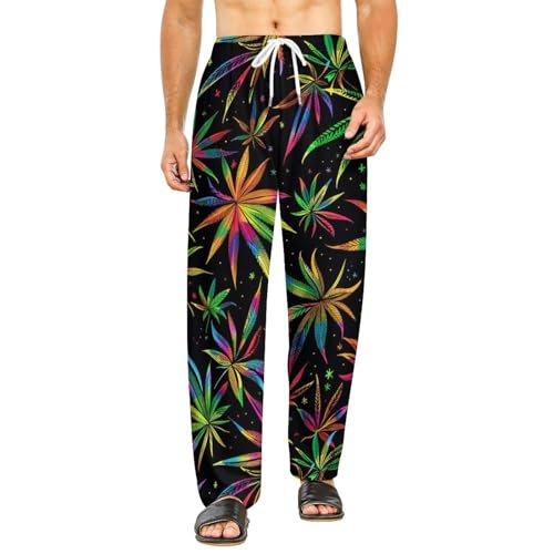 Colorful Weed Novelty Pajama Pant With Pockets Casual Sleep Lounge Pants For Men Women