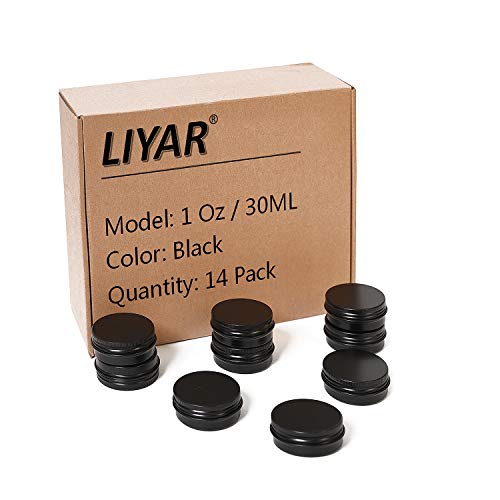 LIYAR 1oz. Metal Tin 30g Sample Lip Balm Tins Aluminum Tin Containers with Lids Screw Top Tins Cans Empty Storage Jars,Pack of 14(Black)