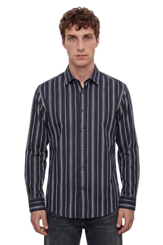 Image of SNITCH Men Formal Shirt | Slim Fit Long Sleeve Spread Collar Vertical Striped Design | Premium Cotton Blend & Breathable Fabric for Office Wear & Business Casual Use