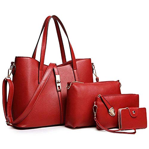 Sac à bandoulière mode femme bordeaux et sa maroquinerie assortie 4 pièces