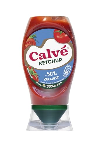 Calvé Ketchup Light, Formato 250 ml, Ketchup Light con Stevia*, Contiene il 50% in Meno di Zuccheri, Senza Glutine, Senza Conservanti e Senza Coloranti, Vegano