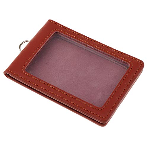 Porte-badge en cuir PU Colcolo marron avec portefeuille et 2 poches cartes