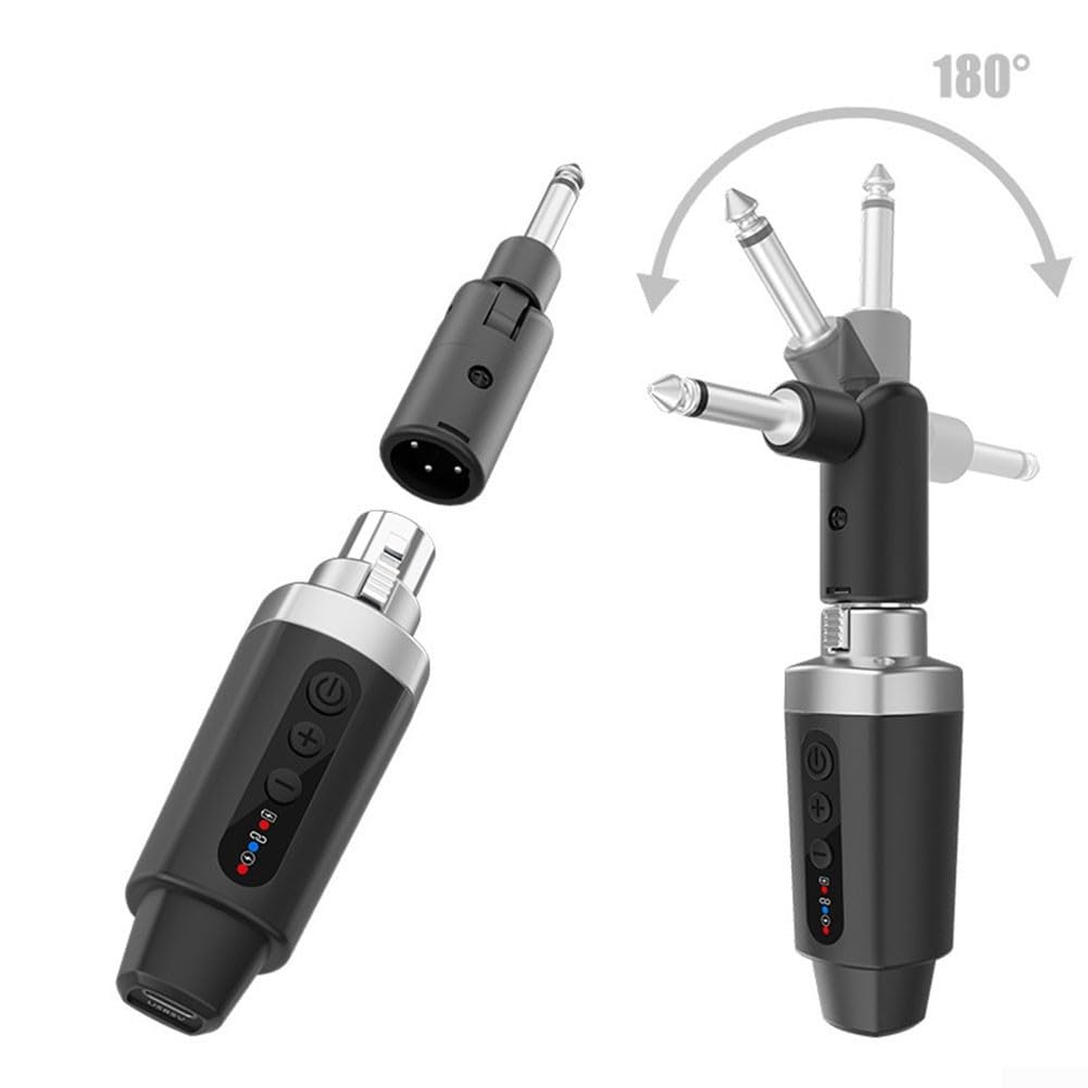 Convertitore microfono wireless, trasmettitore XLR ricevitore set sistema audio digitale, portata 50 m, ricaricabile tramite USB, per microfoni dinamici e prestazioni da palcoscenico (1 in 1)