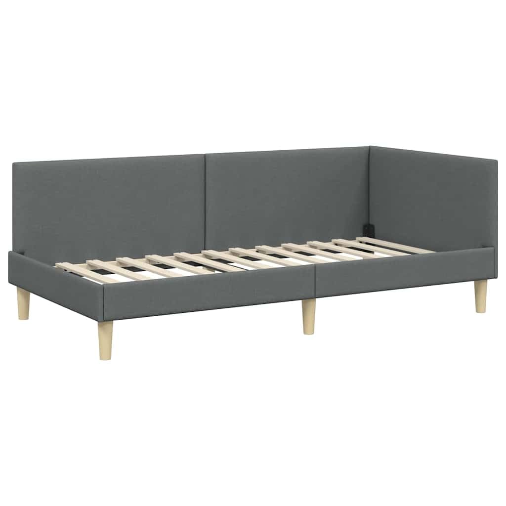 vidaXL Eckbettgestell Dunkelgrau 90 cm x 200 cm Stoff und Sperrholz, Moderne Eckbettgestell, platzsparendes Daybed, Flexibles Design für Schlafzimmer, stilvolle Minimalismus-Möbel
