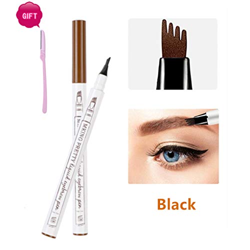 BEENLE Tattoo Eyebrow Pen Waterproof Eyebrow Pencil with Four Tips, Long Lasting Smudge-Proof with A Gift Eyebrow Razor for Girl,Natural Hair-Like Defined Brows All Day (Black)