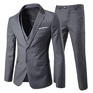 Allthemen, heren, 3-delig, slim fit, pak, kostuum, twee knopen, business, Sakko
