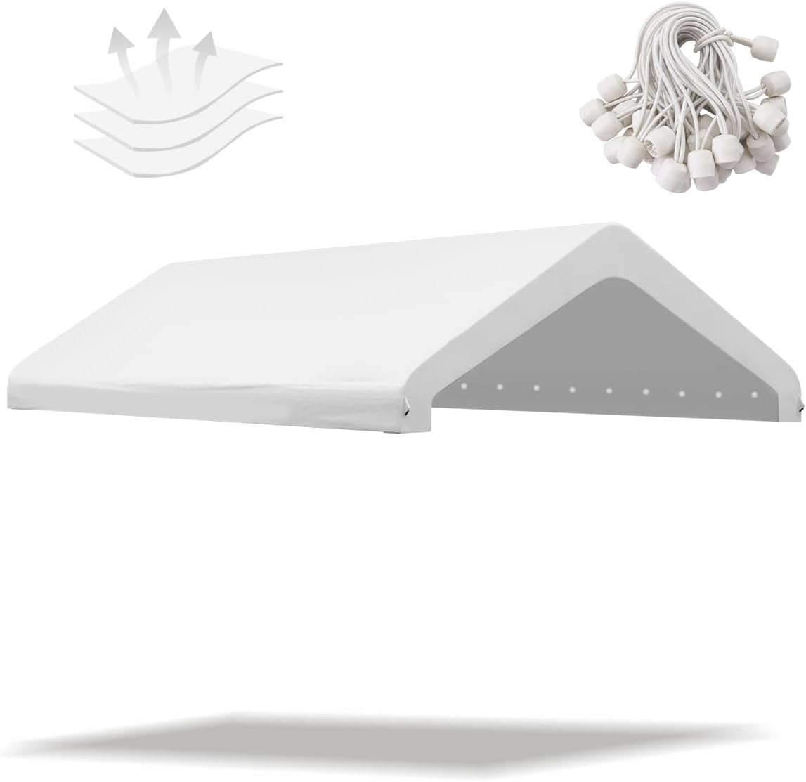 10x20FT Carport Replacement Canopy Top Cover, Garage Top Shelter Cover with Ball Bungees,White(Frame Not Include)
