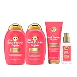OGX Bond Protein Repair Essentials Bundle for Damaged, Fine Hair, Shampoo (385ml) & Conditioner (385ml), 1-Minute Treatment Mask (200ml) and Sealing Serum (50ml), Protection for Stronger Hair