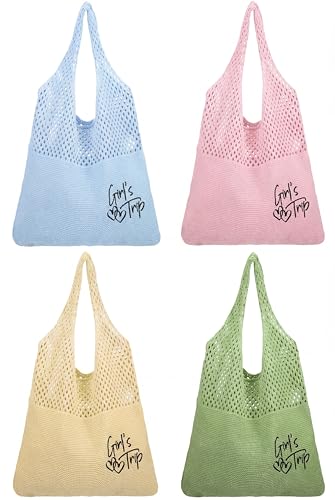Patelai 4 Piezas Bolsas Tote de Malla Bordadas para Playa miniatura 1