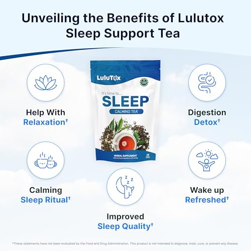 LULUTOX Bedtime Herbal Tea - 28 Pyramid Bags for Deep Sleep - Natural Calming Tea for Adults
