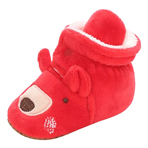 Bedroom Slippers for Girls Christmas Baby Cotton Boots Warm Cotton Shoes Soft Comfortable Infant Toddler Warming Home, Red, 12 Infant