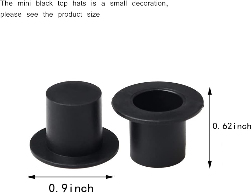Mini Black Top Hats, 50Pcs Plastic Miniature Top Hats for Art and Crafts DIY Supplies