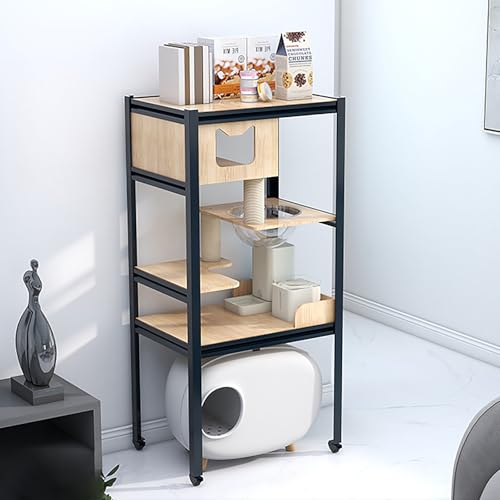 Cat Tree House & Villa - Heavy Duty Solid Wood Indoor Climbing Structure with 360° Swivel Casters, Multi-Level Condo & Perch for Large Cats (Supports 220LB+)