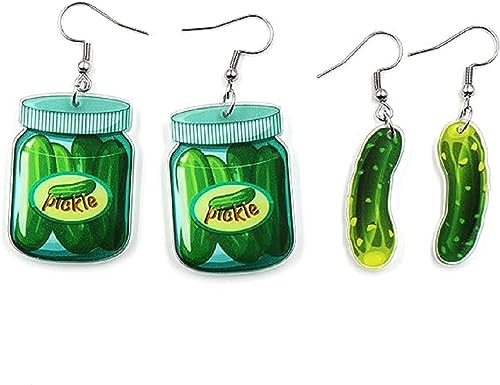 Pickle Funny Earrings Cute Pair of Dangle Green Pickle Earrings Weird Acrylic Drop Dangle Earrings-A