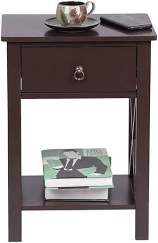Miniatura 3 de Mesita de noche de dos capas, mesa auxiliar de madera moderna, mesa auxiliar con cajón, mesita de noche, mesa auxiliar auxiliar, mesa de noche con