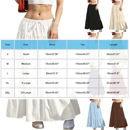 Casual Midi Skirt for Women Loose Fit Elastic High Waist Skirts Flowy A Line Pleated Swing Tiered Beach Dress3
