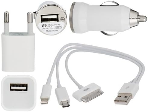 3-piece EU Plug USB Mini Car Charging Set for iPhone 5 (White)