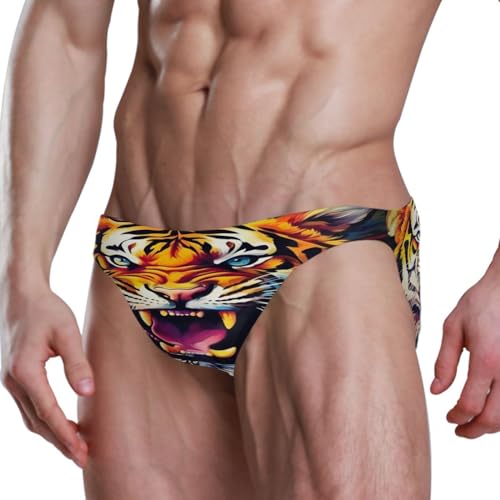 Tiger Men's Swimwear Sexy Bikini Solid Siwmming Briefs 20857368tiger4