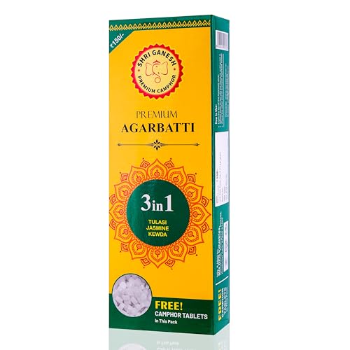 Image of Shri Ganesh Premium Agarbatti | 3-in-1 Incense Sticks | Pack of 3 (210 g Each) | 9 Fragrances Multi-Pack for Puja and Meditation