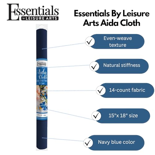 Image of Essentials By Leisure Arts Aida Cloth, 18 Count, Navy, Cross Stitch Fabric, Embroidery Fabric, Cross Stitch Supplies for Crafting, Stitching, and Sewing Projects 15X18