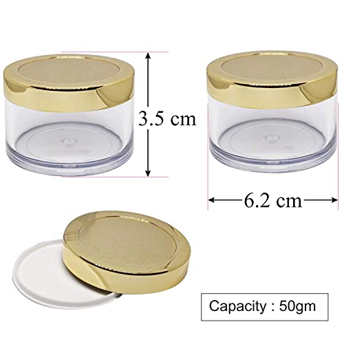 Image of Zenvista Empty Cosmetic Containers, Acrylic Jars, Small Containers For Cosmetics, Lip Balm Containers, Transparent Jar With Gold Cap-50gm (Pack of 5)