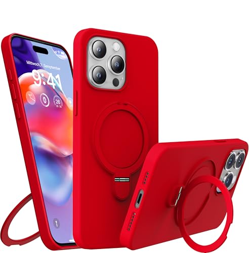 Coque silicone iPhone 14 Pro MagSafe anti-choc avec béquille arrière invisible