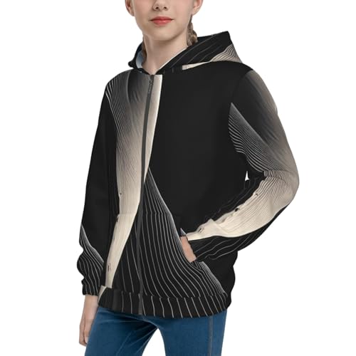 Abstract curves Print Girls Athletic Zip Up Hoodies,Sweatshirts with Pockets Long Sleeve Hooded Jackets, for 7-18 Y