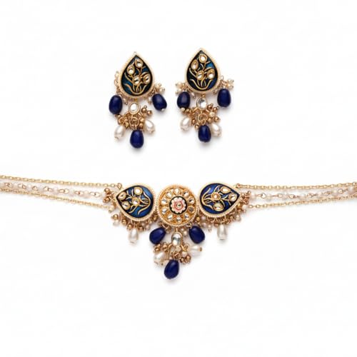 Image of SANJOYA BY EVERSTYLISH Nilachandrika Moonlight Of The Blue Sky Handmade Kundan Set With Necklace And Earrings Lightweight Jewelry For Women | Party, Festive, Wedding & Gifting