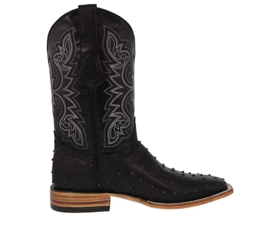 Texas Legacy Mens Black Cowboy Boots Ostrich Quill Print Leather Square Toe Botas2