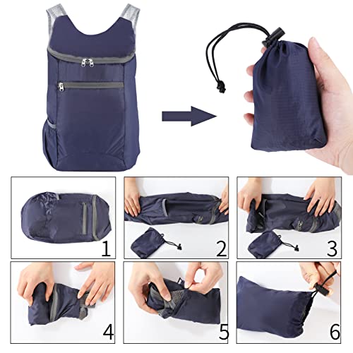 Pimoys 15 L Ultralight Packable Backpack Travel, Foldable Backpack Collapsible Day Packs For Camping Hiking Outdoor (Navy Blue) #TOP4