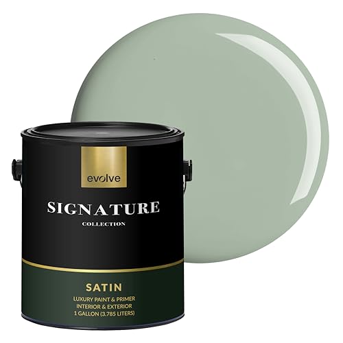 EVOLVE Signature Collection Luxury Interior Paint & Primer, Satin Sheen (Sage Green), 1 Gallon – Premium One-Coat Coverage, Low VOC, Low Odor, Washable Finish for Walls, Ceilings & Trim