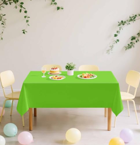 Image of SietDESEO 2 Pack Lime Green Plastic Tablecloth Rectangle 54 x 108 Premium Disposable Table Cloth Plastic Lime Green Table Cover for Wedding Baby Shower Party Decorations