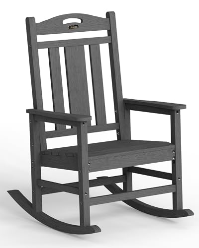Ciokea Oversized Outdoor Rocking Chair, 380lbs Heavy-Duty Large Patio Rocker, Weather Resistant & Anti-Fade Porch Chair, High Back Cozy Rocking Chair for Outside, Fire Pit, Deck, Garden, Dark Grey