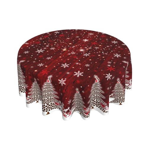 Giwawa Christmas Round Tablecloth for Kitchen Dining, 60Inch Red White Xmas Trees Wood Board Table Cloth, Winter Snowflakes Fabric Non-Slip Table Cover for Holiday New Year Picnic Decor