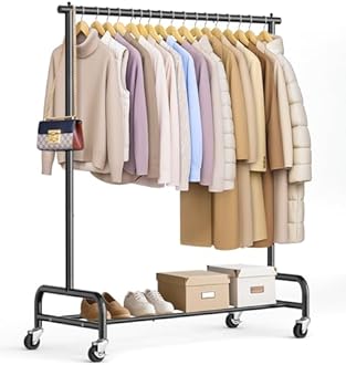SLEEPING LAMB Heavy Duty Clothing Racks for Hanging Clothes Rack, 43" Wide Rolling Garment Rack Metal Clothing Hanger Rack with Wheels Wardrobe Rack for Coats, Shirts, Dress, (Black)